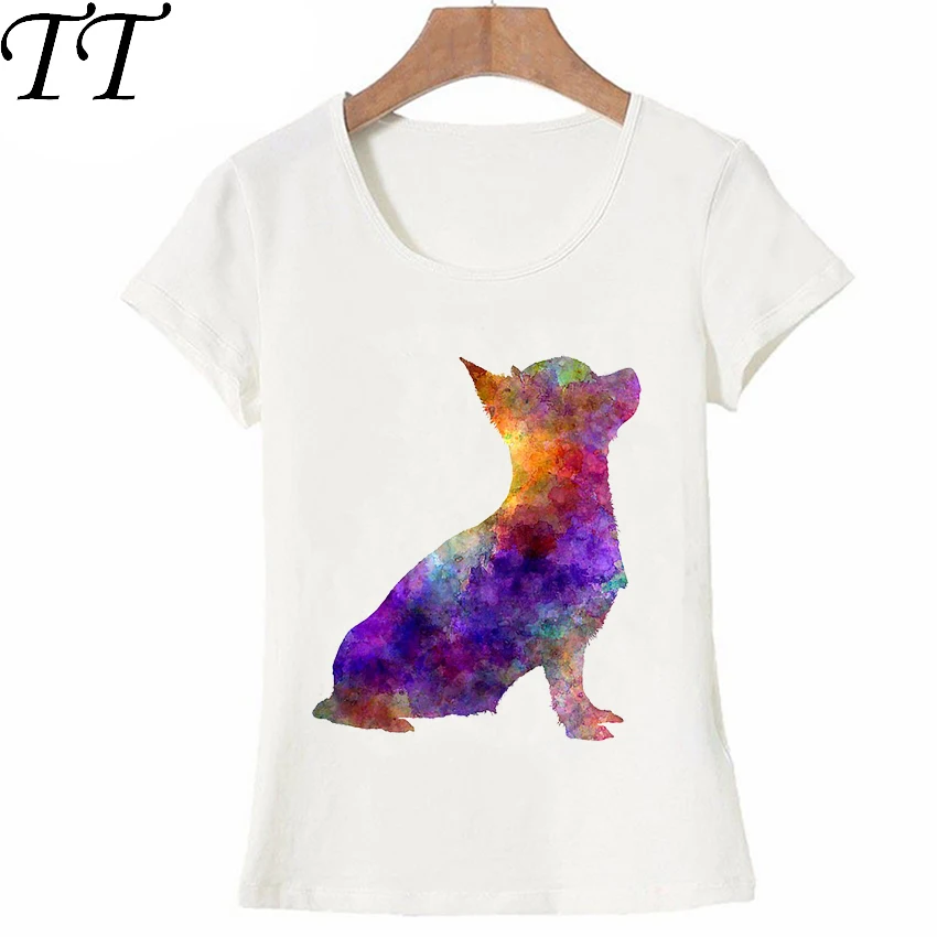 Футболка с надписью I love Chihuahua in Акварельная женская летняя футболка Топы со звездным принтом с собакой Новинка женские футболки милые футболки для девочек