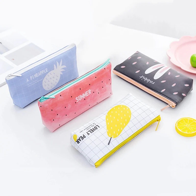 Kawaii Pencil Case Creative Waterproof Pencil Bag Pu Leather Cute Cool Summer Fruit Pencilbox School Supplies Student Statione