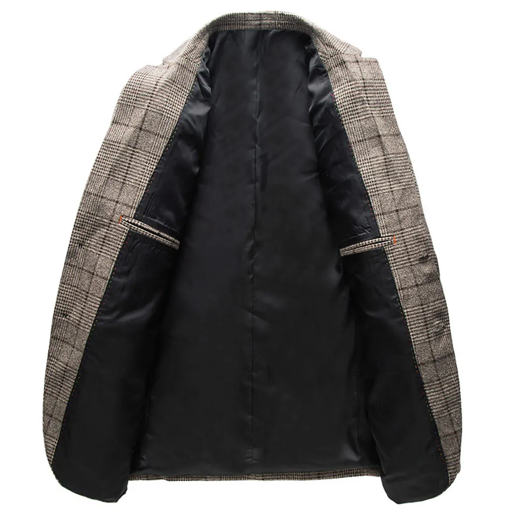 Winter Men's Jackets Autumn Hip Hop Slim Fit Coat Suit Men Outwear Gray Plaid Stylish Lapel Streetwear Plus Size Overcoats