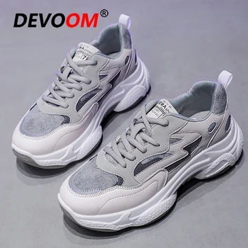 

2020 Chunky Sneakers Women Spring Platform Casual Flat Shoes Women Ladies Shoes Designer Fashion Womens White Daddy Shoes EU 40