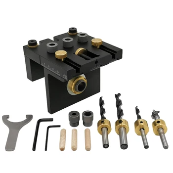 

Woodworking DIY Practical Portable Drill Puncher 3 In 1 Doweling Jig Kit Handheld Locator Tool Aluminum Home Positioning Clip