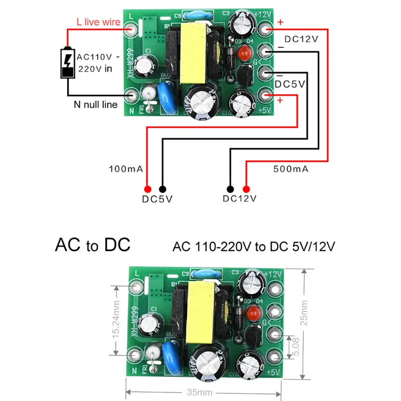 1 шт. мини-преобразователь переменного тока 110 В 220 В постоянного тока 12 В 0.2A+ 5 В Модульная плата