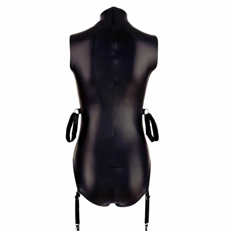 M-XXL Black Wet Look Latex Catsuit Sexy Faux Leather Crotchless Bodysuit Zipper PVC Lingerie Costumes Cosplay Night Clubwear (3)