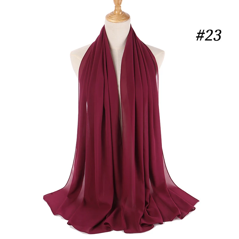 Простой пузырь шифон хиджаб платок женский сплошной цвет длинные шали и обертывания мусульманские хиджабы шарфы женский платок Femme - Цвет: Color 23