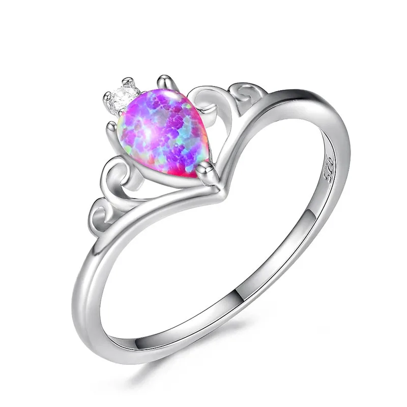 purple Bague Ringen женское серебро 925 ювелирные изделия капли воды из опала Корона драгоценный камень кольцо Свадьба Помолвка подарок на день Святого Валентина - Цвет камня: purple