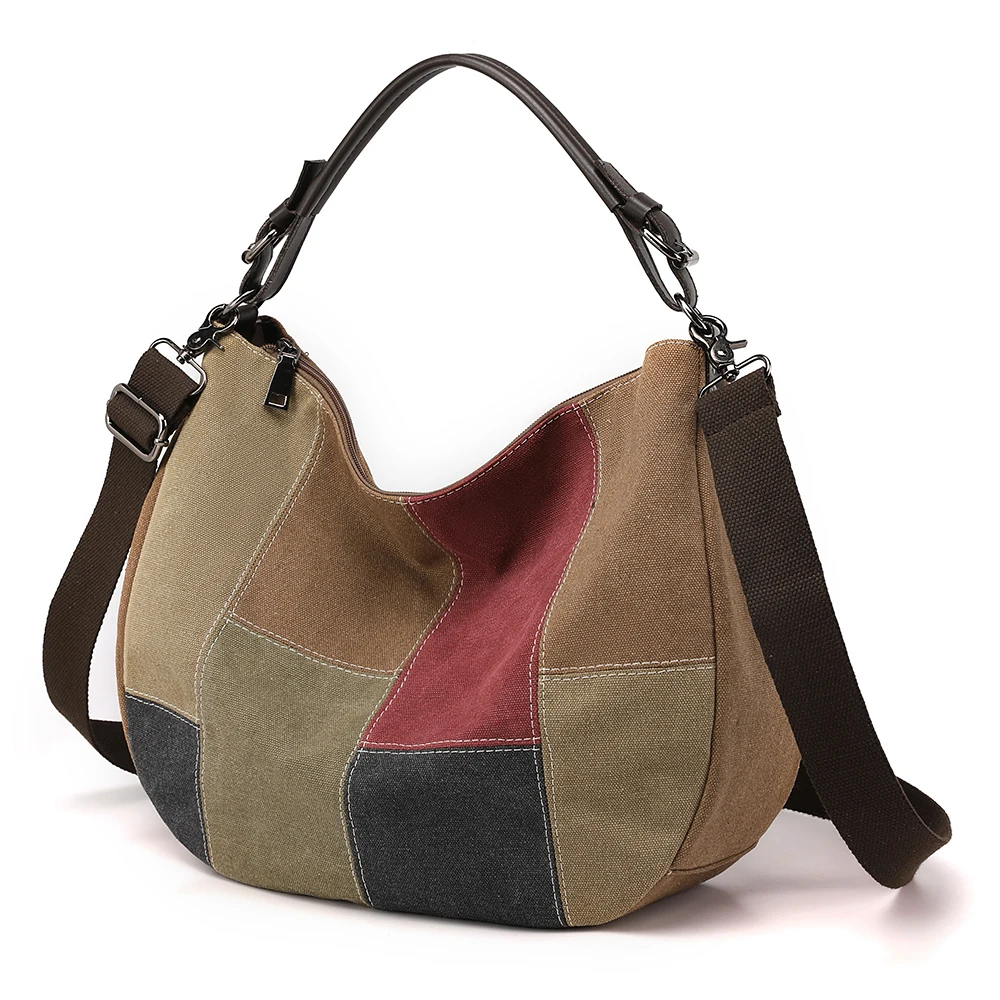 KVKY Patchwork Canvas Handbag Women Large Capacity Handle Bag Shopping Tote Bag  Girls Canvas Shoulder Bag Environmental Pouch