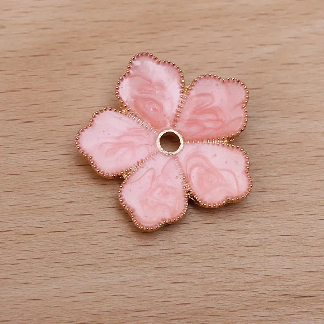 10pcs Metal Enamel Flower Beads Caps Blue Green Pink Filigree Flower Base Charms Pendants for Jewelry Making Components DIY Style B - Pink