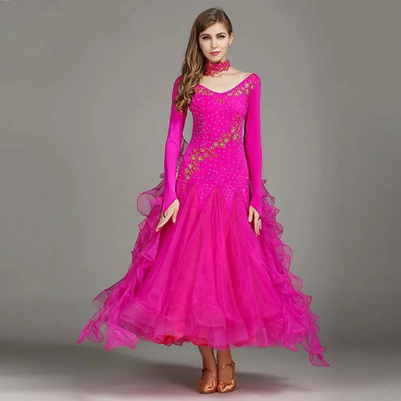Standard Ballroom Dance Dresses of High Quality Long Sleeve Flamenco Dancing Skirt Women Cheap Stage Waltz Ballroom Dress