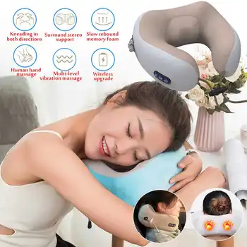 

Electric U-Shaped Massage Pillow Neck Shoulder Double Motor Cushion Massager Portable Shoulder Neck Cervical Massager for Relax