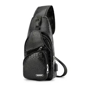 

2019 New Luxury Men Chest Bag PU Leather Messenger Shoulder Bag Sling USB Charging Sport Business Bag Handbag