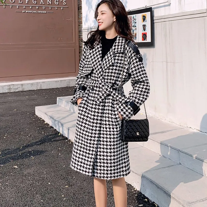 Высокое качество новое зимнее стильное дизайнерское подиумное пальто женское твидовое шерстяное длинное пальто