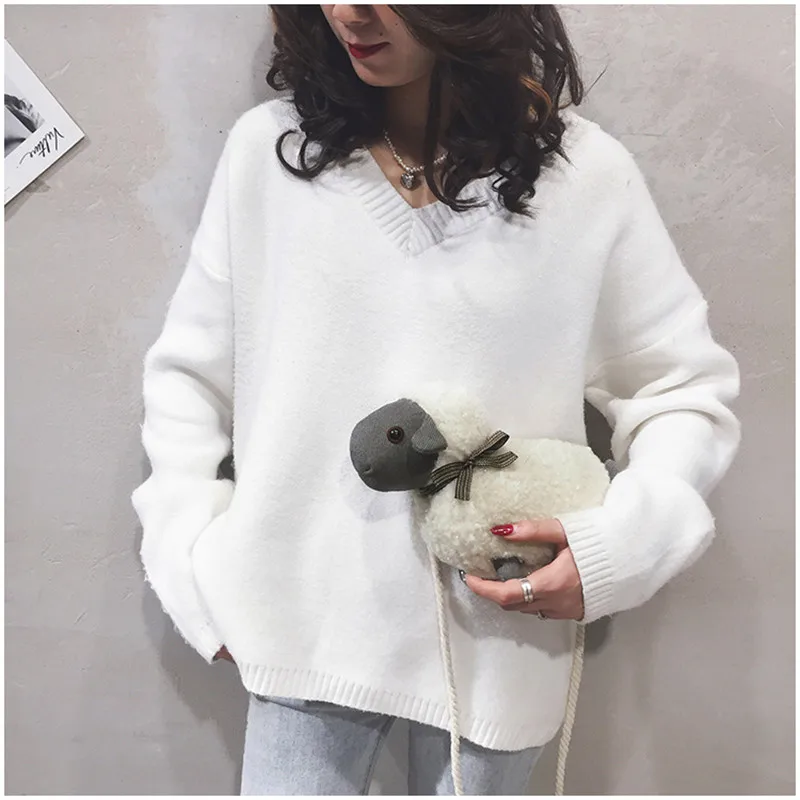 Cute Lamb Sheep Bunny Rabbit Plush Backpack Toys Crossbody Bag Shoulder Bags Soft Stuffed Animals Dolls Kids Girls Gift (8)