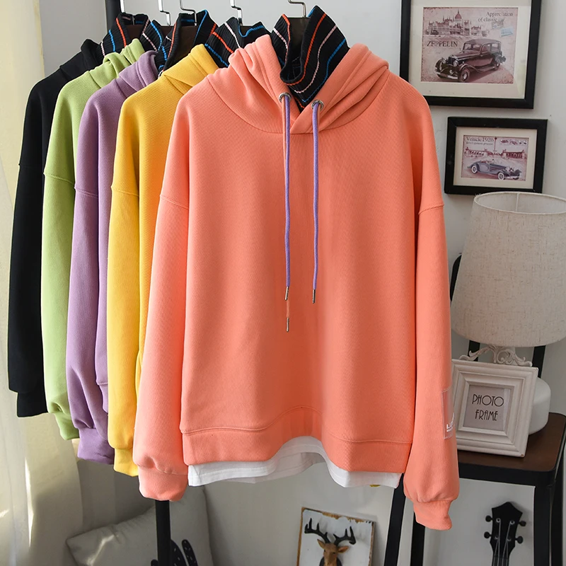 autumn women fleeced hoodie high street warm hooded sweatshirt turtleneck pullovers coats loose cool hoodies teenager