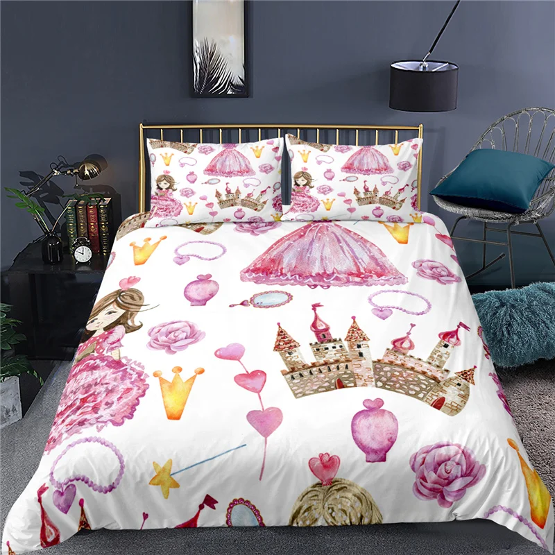 Luxury 3d Cute Princess Crown Print Home Living Comfortable Duvet Cover Pillowcase Bedding Set