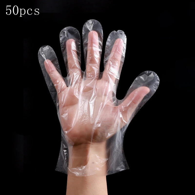 

50pcs thicken Disposable Gloves One-off Plastic Gloves Restaurant BBQ Transparent Eco-friendly PE Gloves Kitchen accessories