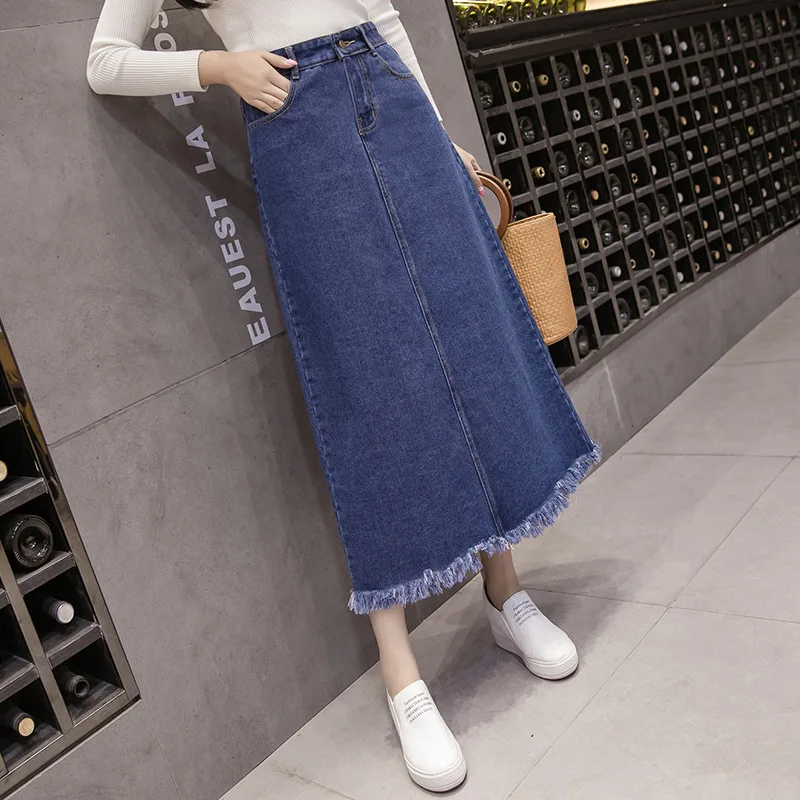 Lguc. H Модная Джинсовая юбка большой размер Повседневная джинсовая юбка размера плюс длинная юбка с высокой талией Большой Размер Женская одежда линия 5xl