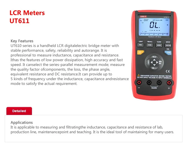 UNI-T UT611 портативный переносной Цифровой LCR измеритель авто LCR смарт измерения индуктивность емкость сопротивление Частотные тестеры