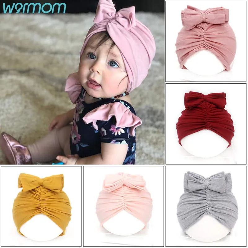 

Warmom New Fashion Flower Baby Hat Newborn Elastic Baby Turban Hats for Girl Boy 8Colors Cotton Infant Beanie Cap Kids Hairband