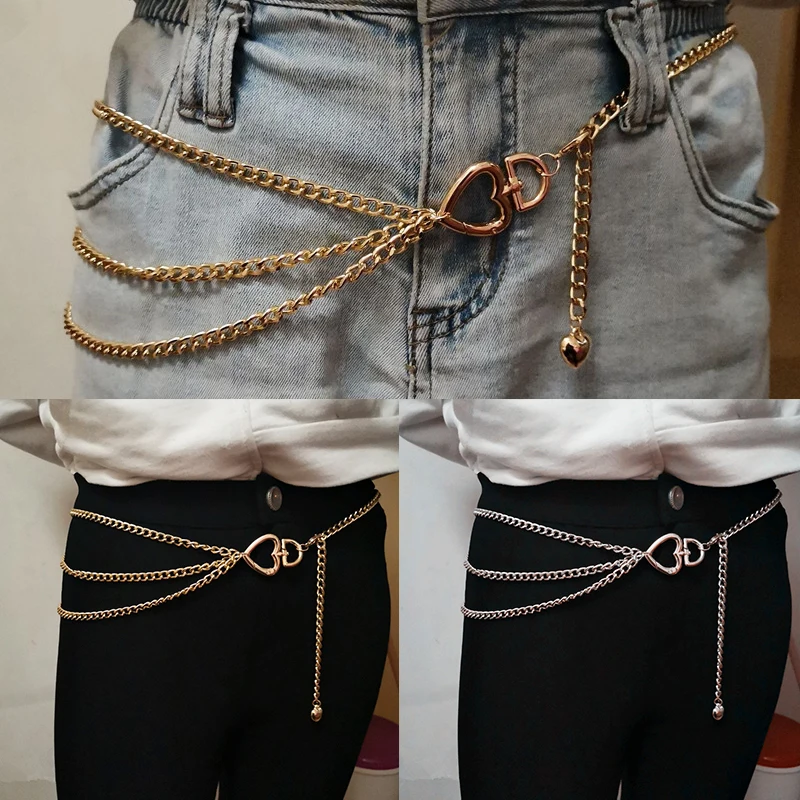 

Love Heart Waist Chain Fashion Girdle Pants Chain Waistband 3-layer Pant Chains Women Jeans Dress Metal Waist Chain Gold Silver