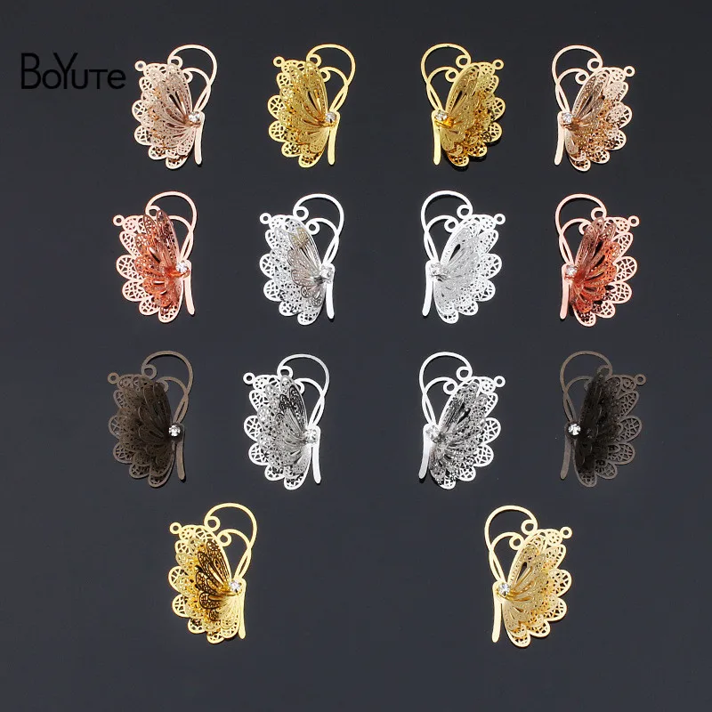 BoYuTe (20 шт./лот) металлическая Латунь 25*40 мм филигранная бабочка кулон Diy ручной