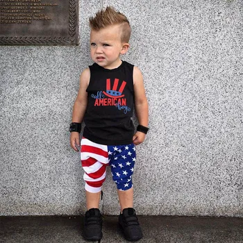 

USA Independence Day Toddler Boy Outfit Set T shirt Stars Stripes Pants 2PCS Outfits Set For kids Boys Clothes Summer 2020
