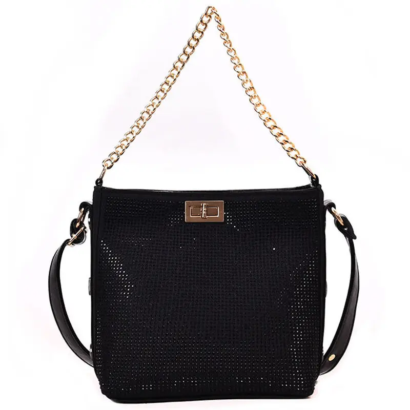 Женская сумка-мешок с бриллиантами, известный бренд, дизайнерские женские сумки высокого качества из искусственной кожи, сумки на плечо, женские маленькие сумки через плечо - Цвет: Black2