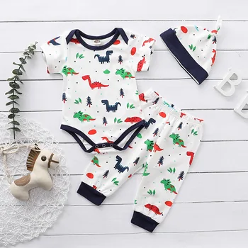 

Boys Outfits Baby Boy Clothing Sets Infants Newborn Boy Clothes Shorts Sleeve Romper+Pants+Cap 3PCS Outfit Summer Clothing D30