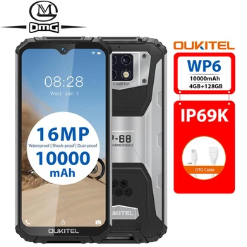 Billig OUKITEL WP6 10000mAh Ip68 Wasserdicht Stoßfest Handy Octa Core 16MP Triple Kamera 4GB + 128GB 4G Robuste Smartphone