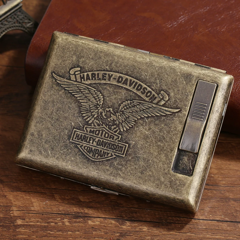 20 палочек металлический чехол для сигарет с usb зарядкой Зажигалка Вторая мировая война че Дракон винтажная бронзовая Обложка подарок для мужчины - Цвет: Harley A