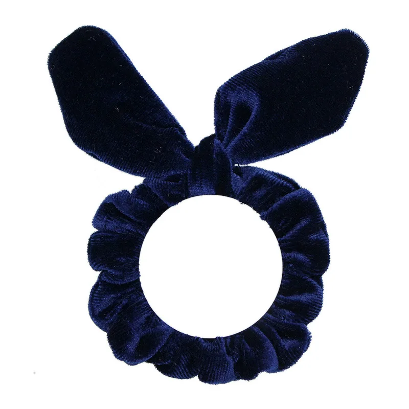 M MISM, 1 шт., бархатные резинки для волос с заячьими ушками для женщин/девочек, резинки для хвоста, эластичные резинки для волос, ободок, аксессуары для волос - Цвет: Navy Blue Scrunchy