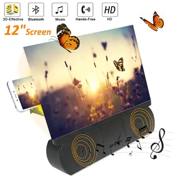 

NEW 12'' Mobile Phone Screen Magnifier 3D HD Screen With Bluetooth Speaker Amplifier ABS Case HD Acrylic Lens 3-5x Magnification