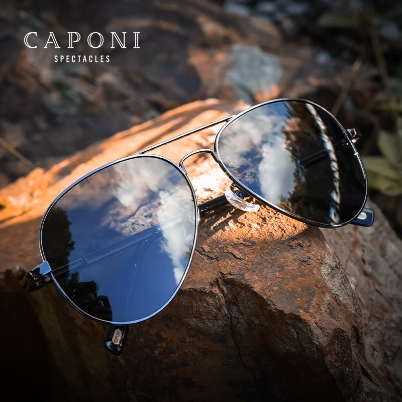 CAPONI Aviation Polarized Sunglasses Photochromic Gray UV Rays Filter  Driving Fishing Sun Glasses Classic Men's Shades BS3103