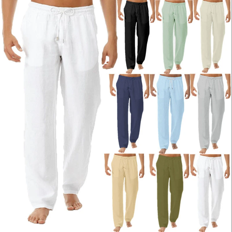 Plus Size Loose Man Pajamas Solid Cotton Linen Sleep Pants Casual Sports Trousers Yoga Home Sleep Bottoms Comfortable Sleepwear pajama pants men's