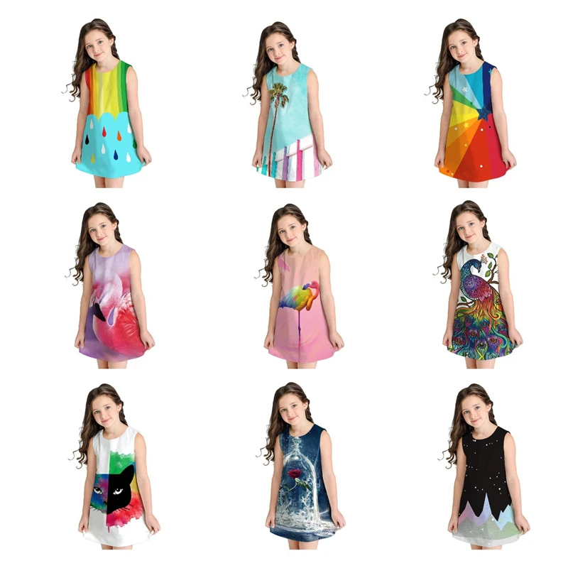 Лето года, детские платья принцессы для девочек-подростков, Повседневный Сарафан платье с принтом Одежда для детей-подростков 7, 8, 9, 10, 11, 12 лет