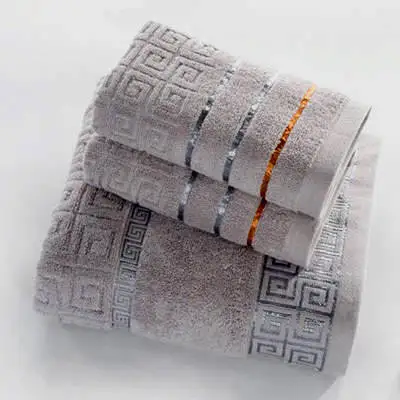3 Pack Geometric Terry Towel Set For Bathroom 100% Cotton 1PC 70x140cm Bath Towel 2PCS 35x75cm Hand Face Towels For Adults B Grey
