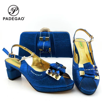 

Blue Color Special Arrivals African Women Shoes and Bag Set Pinted Toe Concise Style Shoes Matching Bag for Wedding Party