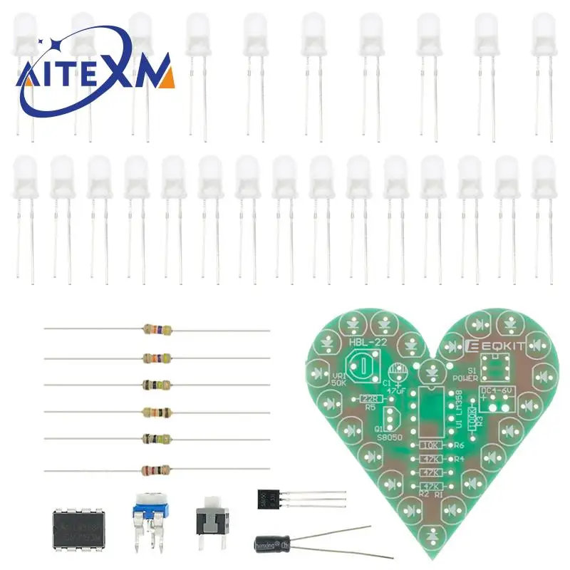 DIY Kit Heart Shape Breathing Lamp Kit Breathing LED Suite Red White Blue Green Electronic Production for Learning laboratory