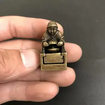 

Collection of ANTIQUE SOLID BRASS micro carved Liu Hai opera gold toad copper seal