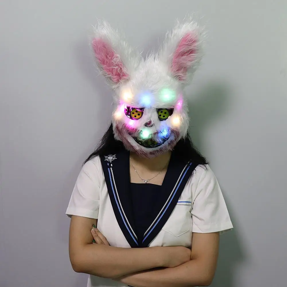 

2019 New Halloween Mask Bloody Killer Rabbit Mask Teddy Bear Halloween Plush Cosplay Horror Mask For Kids Adults Wild Wolf Scary