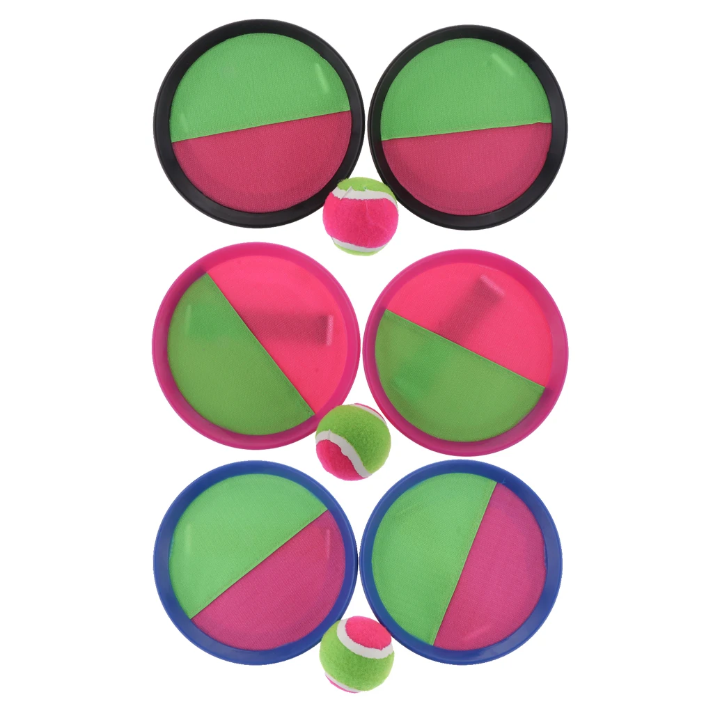 Set of 3 pcs Self-stick Racket & Balls for Grip Catch Ball Game Hand-eye Coordination, Good Educational Toys for Kids