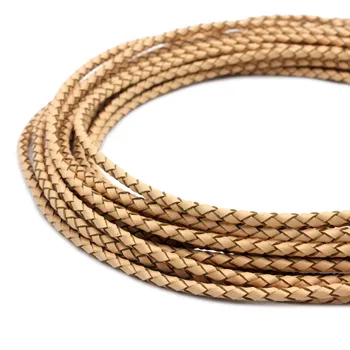 

3mm Round Beige Braided Real Leather Bolo Strap, 3mm Braid Leather Cord for Jewelry Making BP3M53