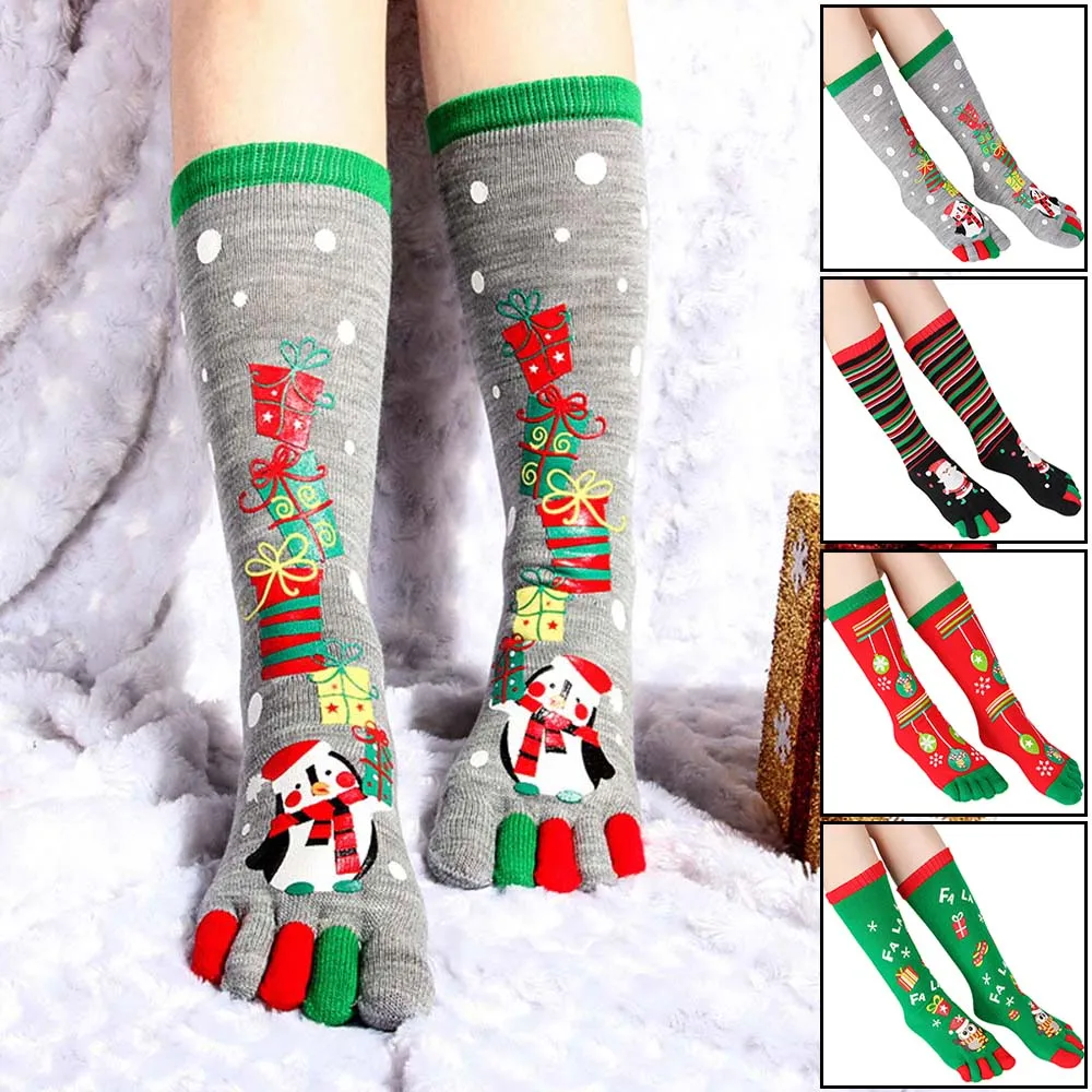 New Women Funny Cartoon Printed Toe Socks Fashion Cotton Five Fingers Casual Soft Multicolor Christmas Sock | Дом и сад