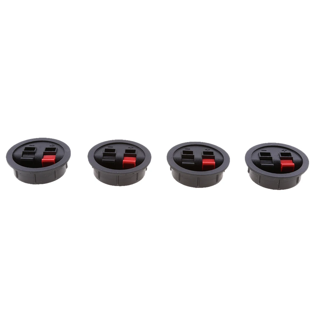 4 Pcs Round Shape Red Black Spring Clip Audio Speaker Amplifier Terminals