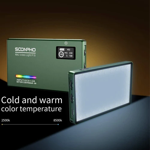Soonpho RGB LED 비디오 라이트 풀 컬러 출력 카메라 라이트 키트, 밝기 조절 2500K-8500K 바이 컬러 패널 라이트, CRI 95 + P10 비디오 라이트 3