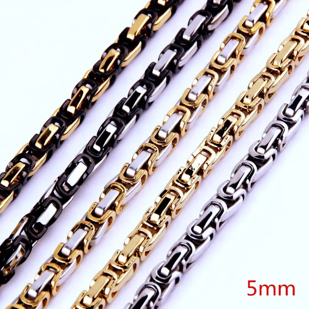 Granny Chic Men's Necklace 5mm Stainless Steel Byzantine Box Link Chain Necklaces Mens Collar Fashion Jewelry Gifts | Украшения и