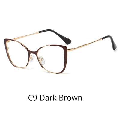 C9 Dark Brown Ralferty модные декоративные очки кошачий глаз женские прозрачные оправы для очков розовая металлическая оптическая оправа без диоптрий F95547 - Цвет оправы: C9 Dark Brown