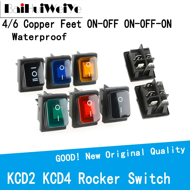 KCD4 KCD2 Waterproof Rocker Switch 4PIN 6PIN ON-OFF ON-OFFON LED Light Rocker Switch 20A Auto Boat Marine Toggle Rocker Switch