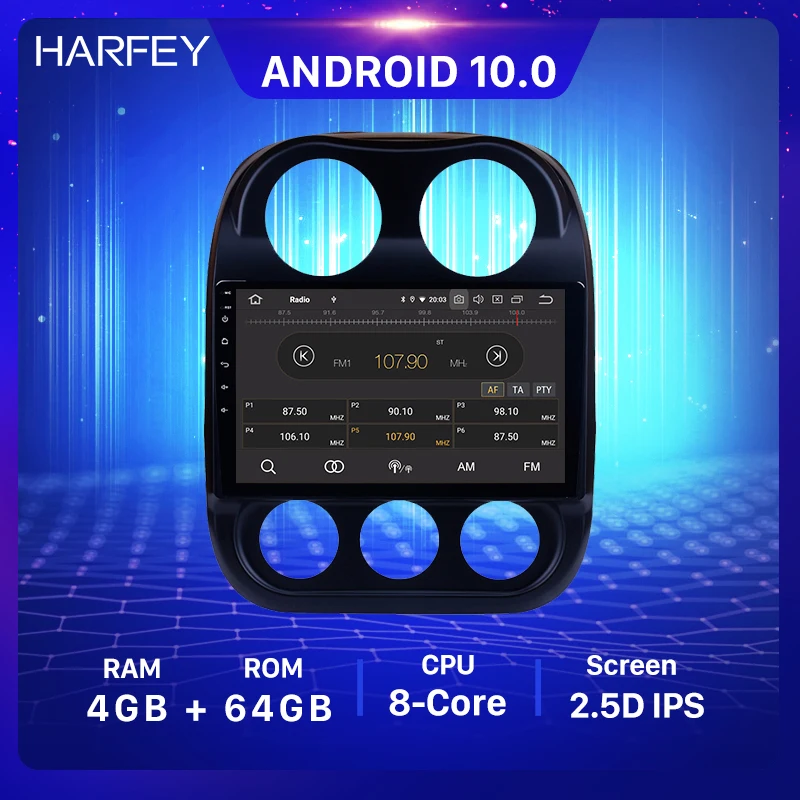 Harfey автомобильный DVD мультимедийный плеер радио для 2014 2015 Jeep Compass Android 10 0 1 &quot1Din