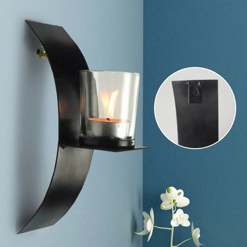 

Modern Art Geometric Candle Holder Vintage Candlestick Wall Mounted Metal Ornaments Home Living Room Cafe Bar Decoration
