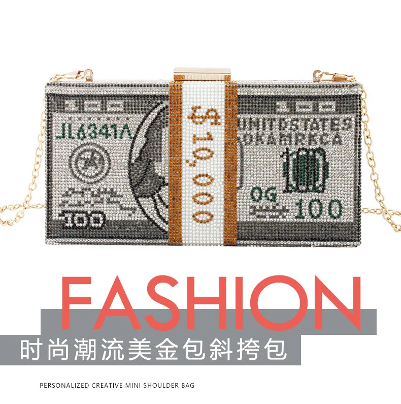 Women Crystal Money USD Bags Dollar Design Luxury Diamond Evening Bags Party Purse Clutch Bags Wedding Dinner Purse and Handbags